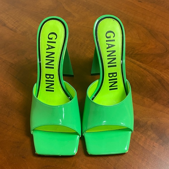 Gianni Bini Shoes - Gianni Bini Lime Patent Square-Toe Slide Heels